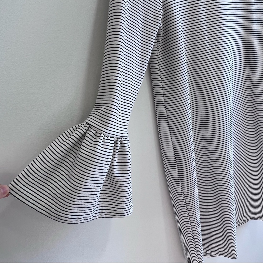 J. Crew Striped Ruffle Sleeve Shift Dress, Knee Length Black White Crew Neck, S - Picture 4 of 10